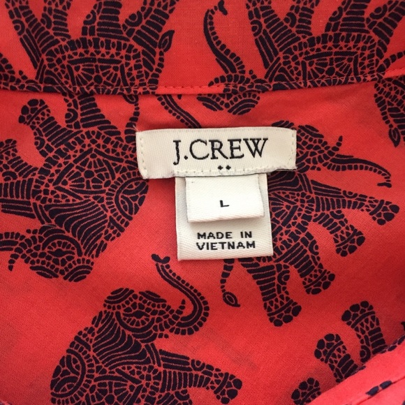 J.CREW Coral with Blue Elephants Tie Waist Shirt - Picture 2 of 8